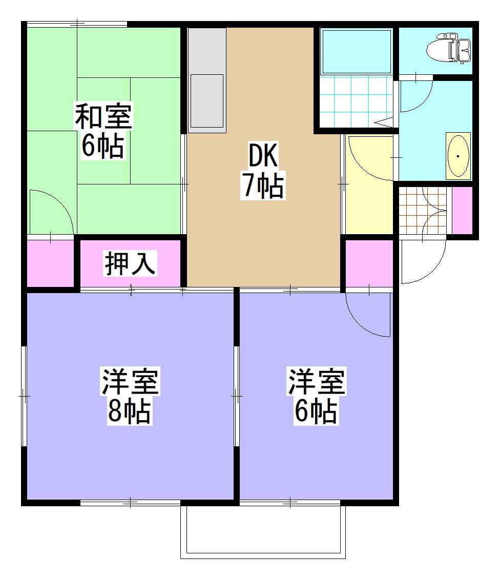 プレステージ黒石野(3DK/2階)の間取り写真