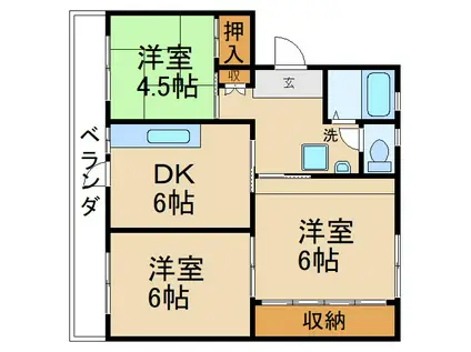 山田池10棟(3DK/1階)の間取り写真