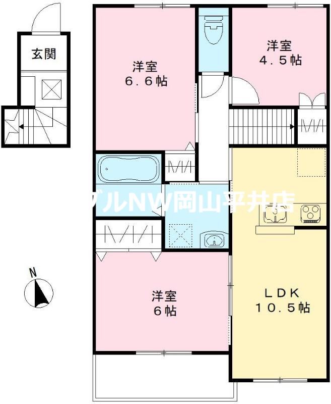 ユアメゾン益野B(3LDK/2階)の間取り写真