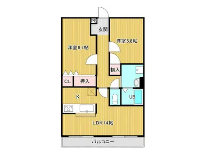 ハートフルマンションシャーレー(2LDK/1階)の間取り写真