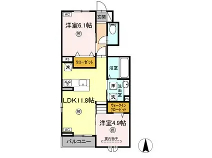 ソレイユ(2LDK/1階)の間取り写真
