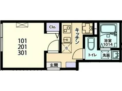 パークテラス大和(1K/1階)の間取り写真