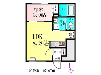 CLOUDNINE台原(1LDK/1階)の間取り写真