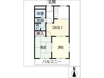 パークサイドアイリス(2DK/1階)の間取り写真