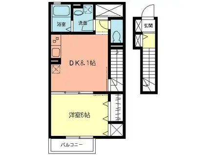 ヴィフィレア鎌倉(1DK/2階)の間取り写真