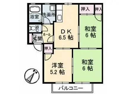 ディアス南幸 B棟(3DK/2階)の間取り写真