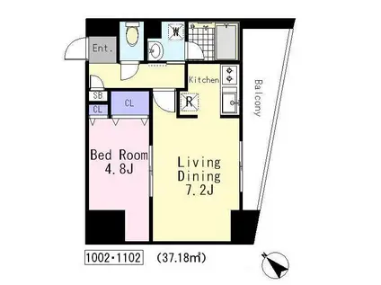 グランディール初台(1LDK/11階)の間取り写真