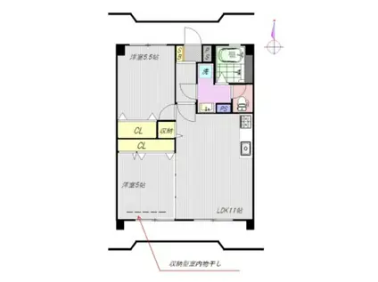 老松レジデンス南棟(2LDK/3階)の間取り写真