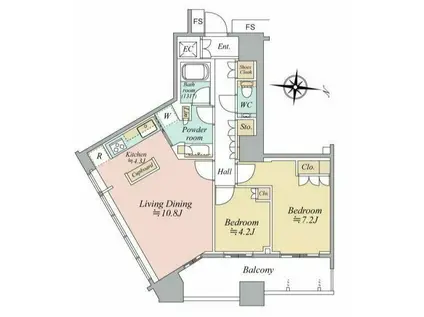 勝どき  タワーマンション 南東向き 高層階 (2LDK/20階)の間取り写真