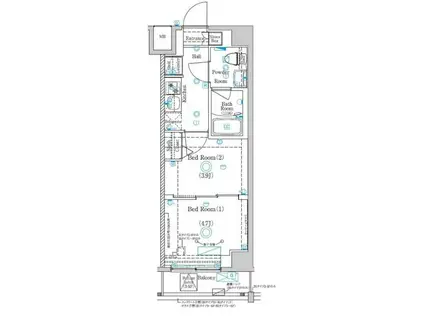 ガリシア目黒大岡山(2K/3階)の間取り写真