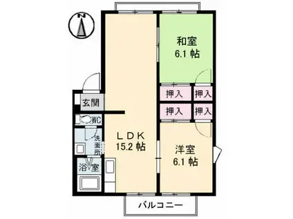 フレグランス藤ノ木 B棟(2LDK/1階)の間取り写真