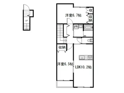 プティーシュシュ撫川(2LDK/2階)の間取り写真