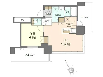 BRILLIA TOWER 浜離宮(1LDK/11階)の間取り写真