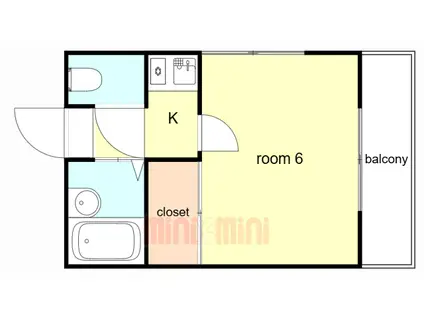 キャメルコートB棟(1K/2階)の間取り写真