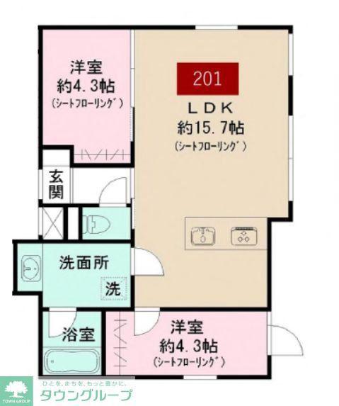 ベラ・カーサ大岡山(2LDK/2階)の間取り写真