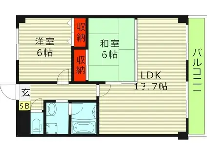 アルファーフレグランス(2LDK/3階)の間取り写真
