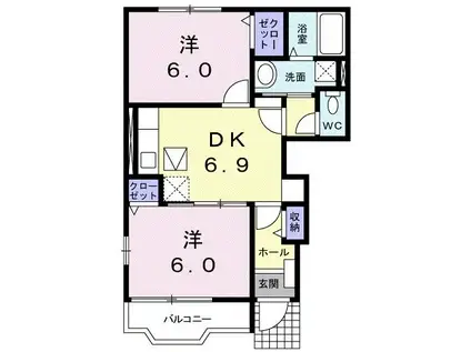 クラールK(2DK/1階)の間取り写真