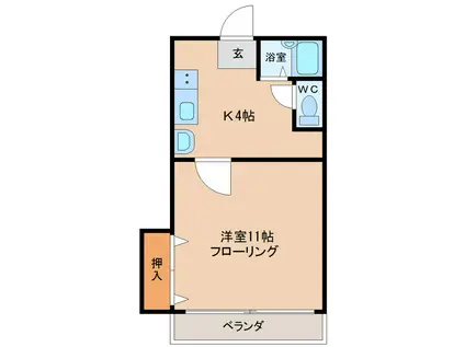 クロスシャローズTOA(1DK/2階)の間取り写真