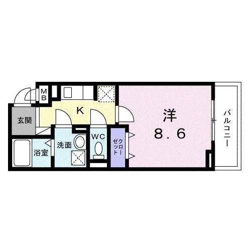 ヒカルサ京都大宮中林I(1K/2階)の間取り写真