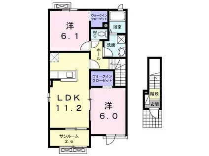 リバーサイド プレース(2LDK/2階)の間取り写真