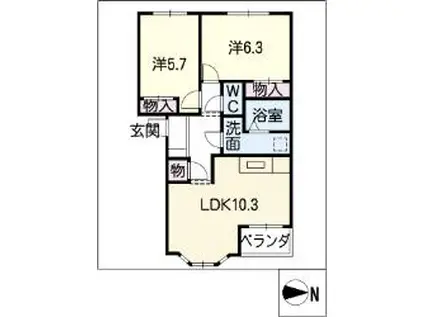 コーポひまわり(2LDK/1階)の間取り写真