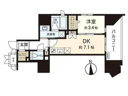 シーズンフラッツ仙台鉄砲町(1DK/2階)の間取り写真