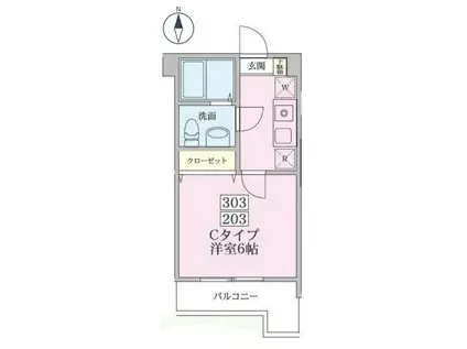 グリーンバレー宮崎台(1K/2階)の間取り写真