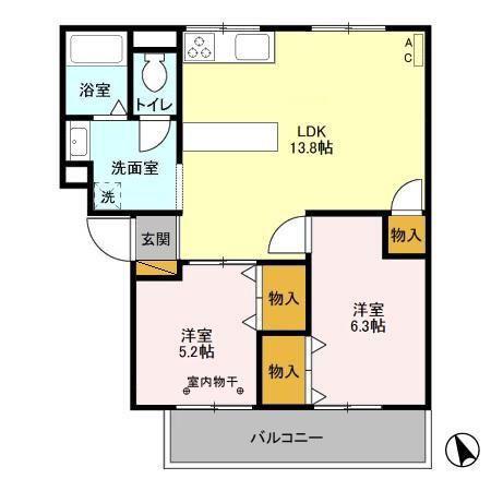 ファーストターフ鎌取C(2LDK/3階)の間取り写真