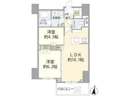 クリオ茅ヶ崎サザンマークス(2LDK/9階)の間取り写真