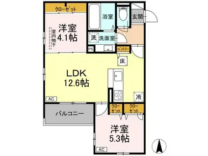 D-ROOM蒲町東(2LDK/1階)の間取り写真