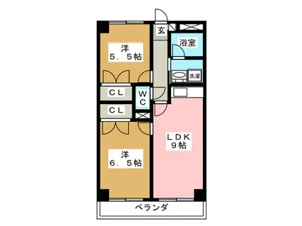 フレアつつじケ丘(2LDK/2階)の間取り写真