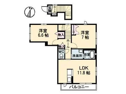ファミール II棟(2LDK/2階)の間取り写真