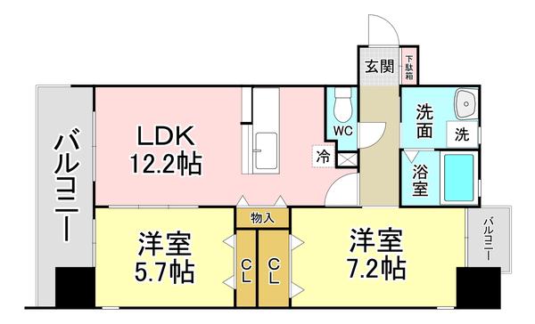 レジェンド砂津(2LDK/2階)の間取り写真