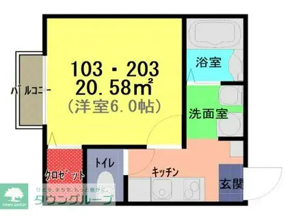 アンバー・ネスト(1K/2階)の間取り写真