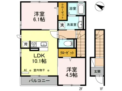 ハチケン(2LDK/2階)の間取り写真