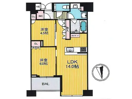 SHIROKANE THE SKY E棟 白金ザ・スカイ東棟(2LDK/34階)の間取り写真