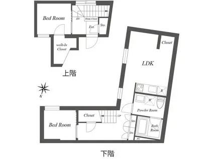 パセオ三軒茶屋イースト(2LDK/地下階)の間取り写真