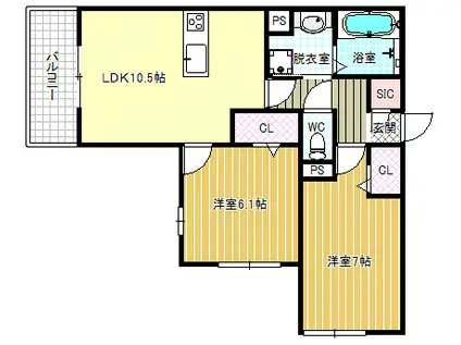 グロリアハイツはびきの(2LDK/3階)の間取り写真