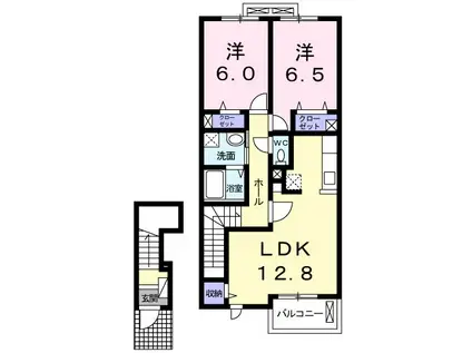 シャン・ド・フルール弐番館(2LDK/2階)の間取り写真