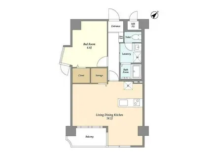 ウィルテラス船堀(1LDK/5階)の間取り写真