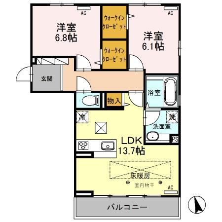 ルミエール中今泉(2LDK/1階)の間取り写真