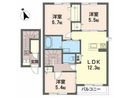 ヘリオス I(3LDK/2階)の間取り写真