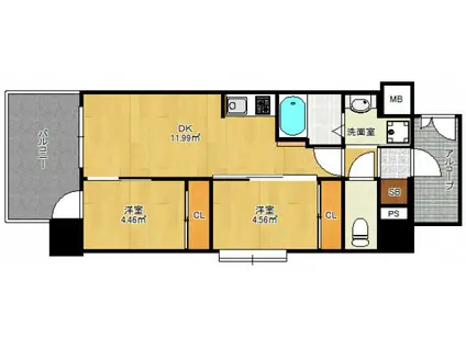 リアンシエルブルー雑餉隈(2DK/4階)の間取り写真