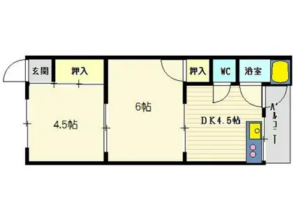 第1松雅荘 2F北端(1K/2階)の間取り写真