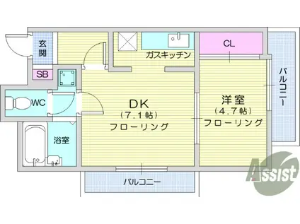 ロイヤルヒルズ柳生Ⅰ(1DK/3階)の間取り写真