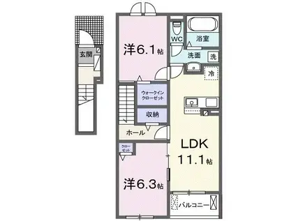 カーサ シトラス仏生山III(2LDK/2階)の間取り写真