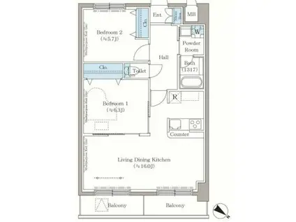 ステラテラス(2LDK/9階)の間取り写真