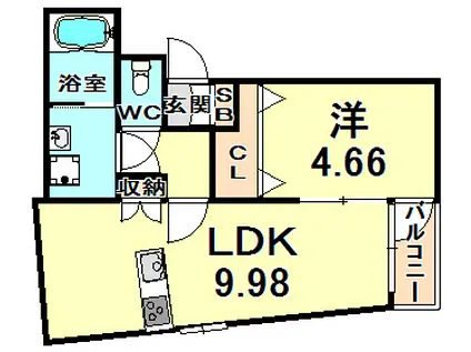 パロス武庫川(1LDK/1階)の間取り写真