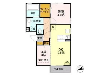 OWL HOUSE II(2DK/1階)の間取り写真