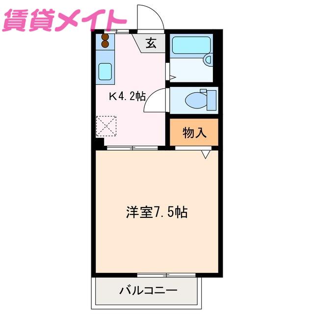 カーサ江島IIB(1K/2階)の間取り写真